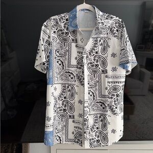 Stylish Paisley Print Men's Shirt - White and Blue